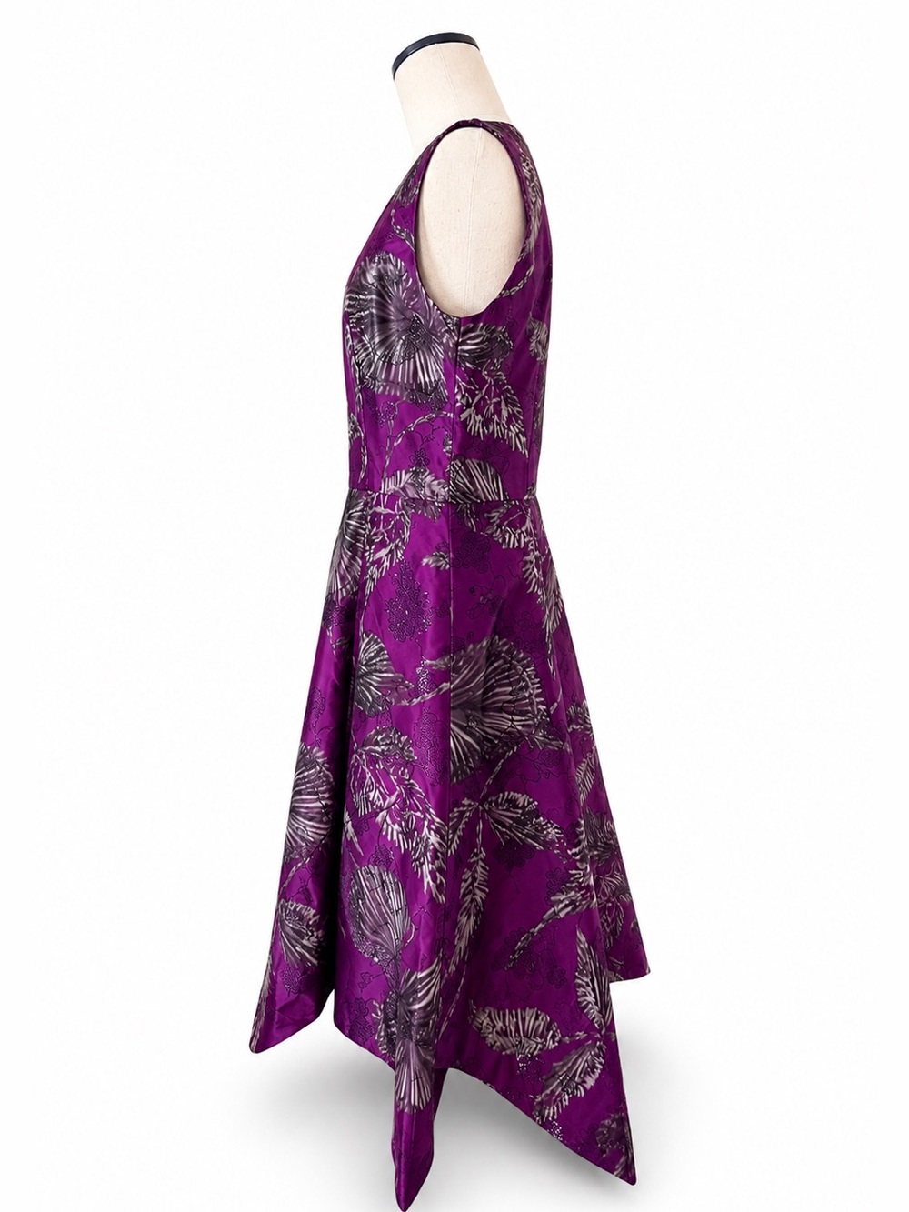 Oscar de la Renta plum metallic silk jacquard Sleeveless Dress Fit & Flare 14 - Picture 4 of 7